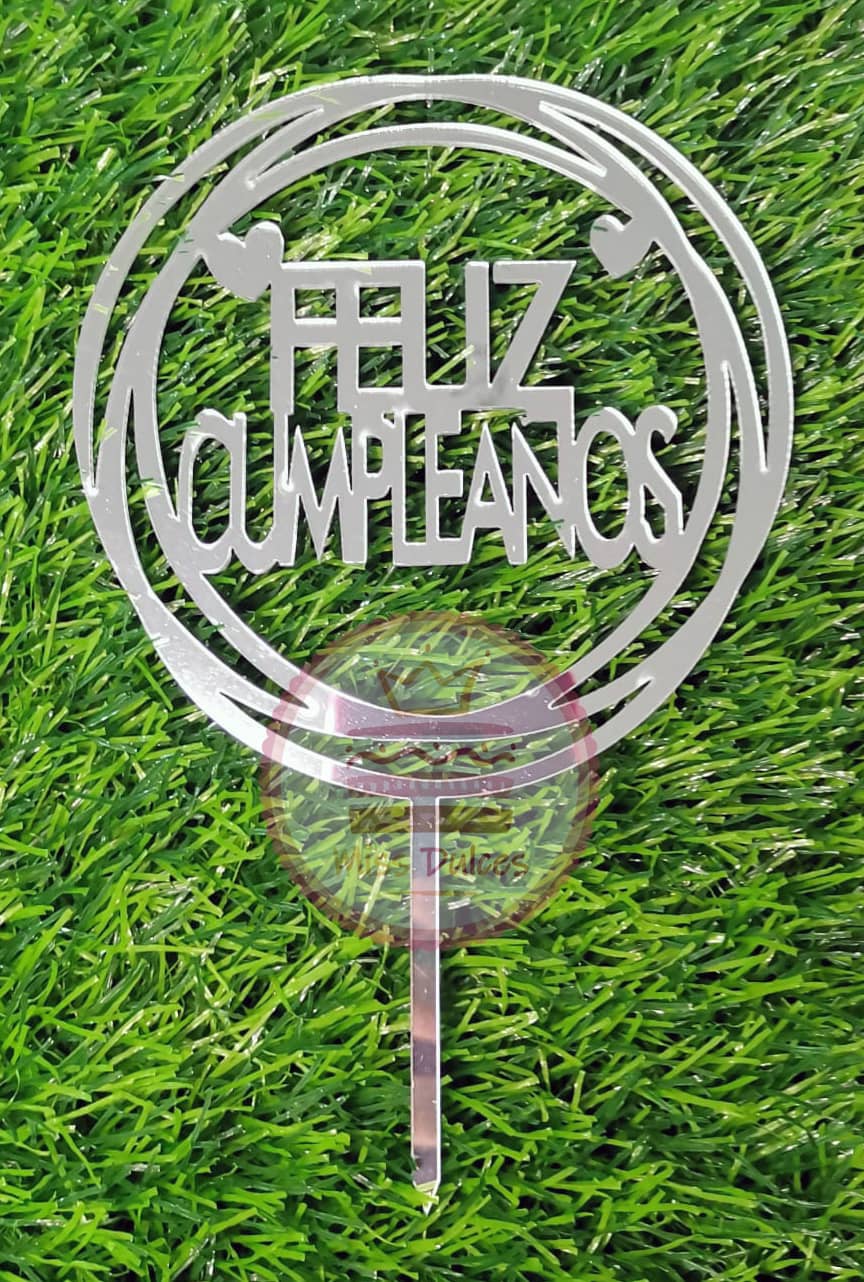 Cake Topper Feliz Cumpleaños plateado